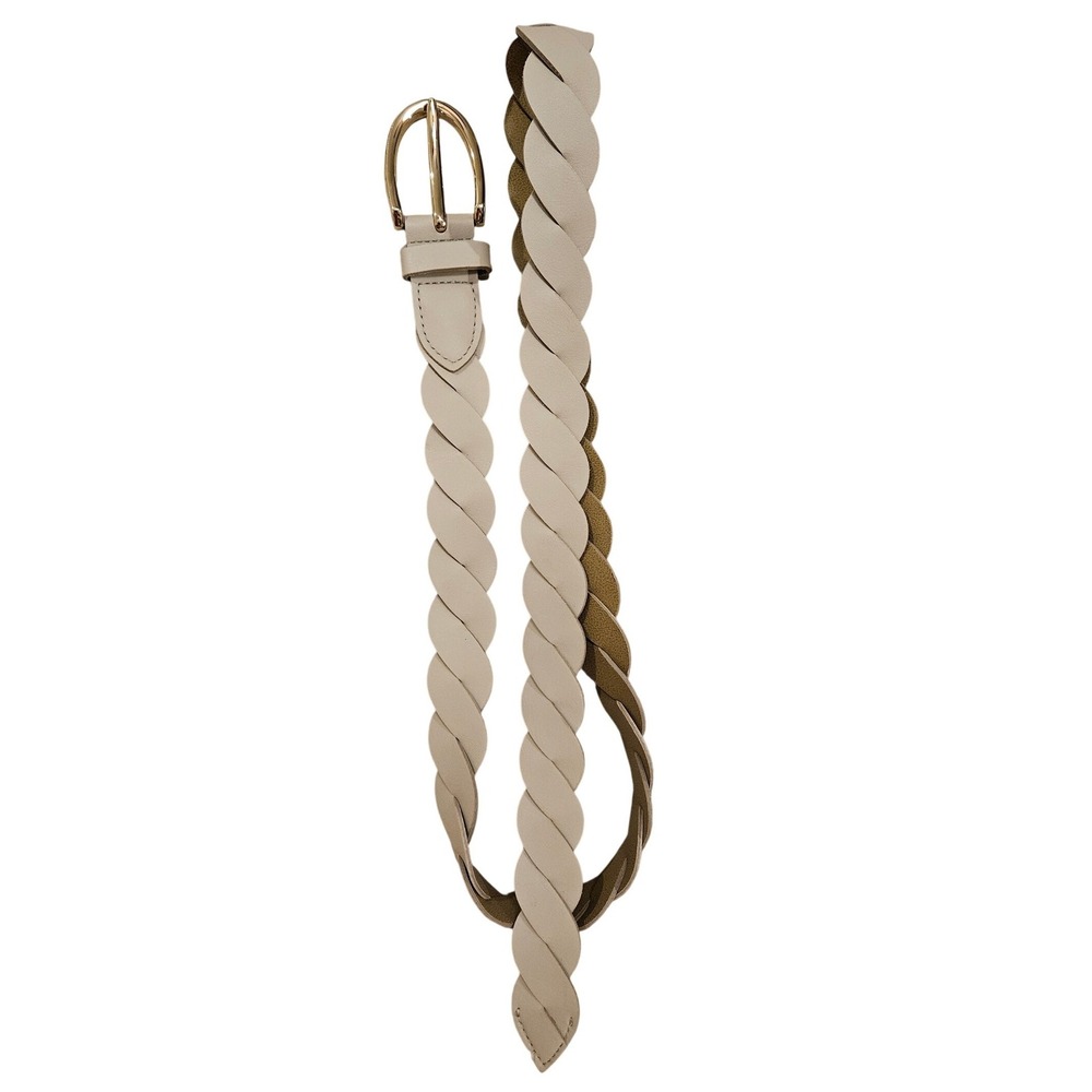 Express Womens Braided Faux‎ Leather Belt Beige Taupe Gold Buckle XL New